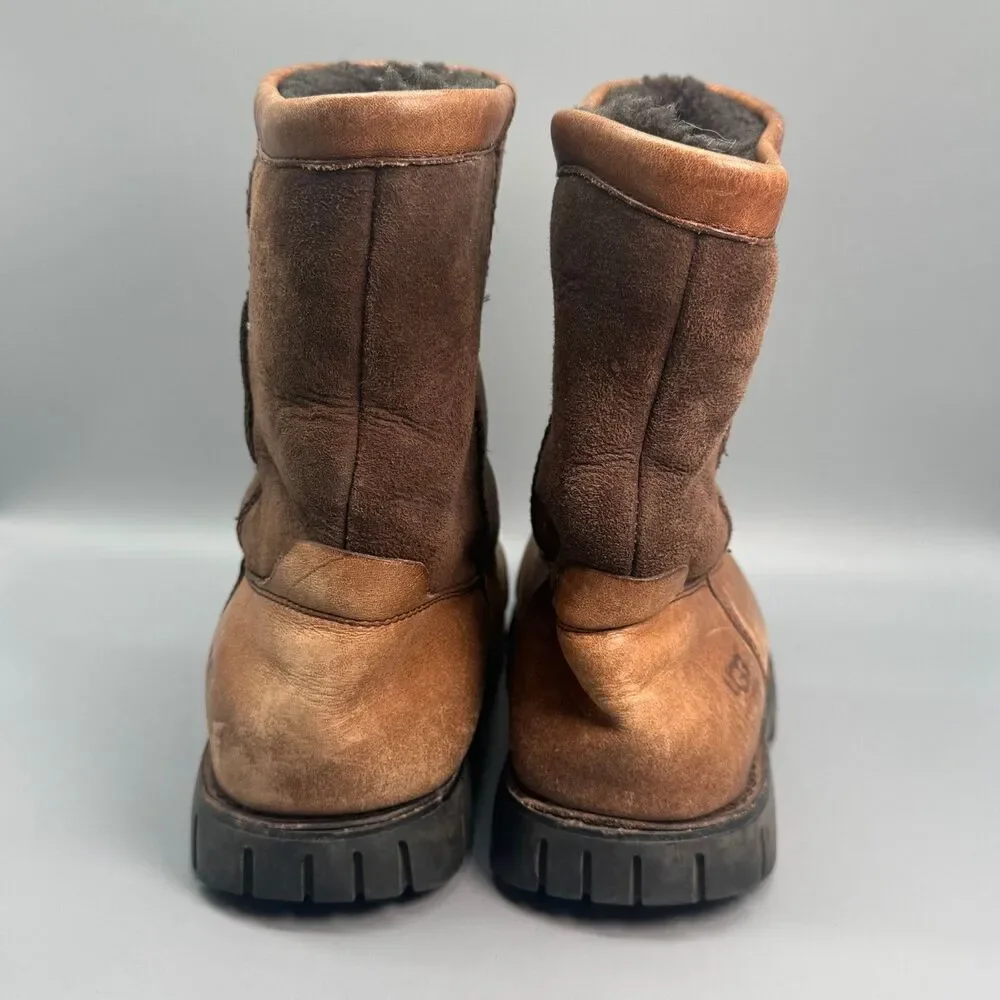 UGG Beacon 5485 Mens 12 Brown Leather Lined Shearling Pull On Ankle Winter Boots